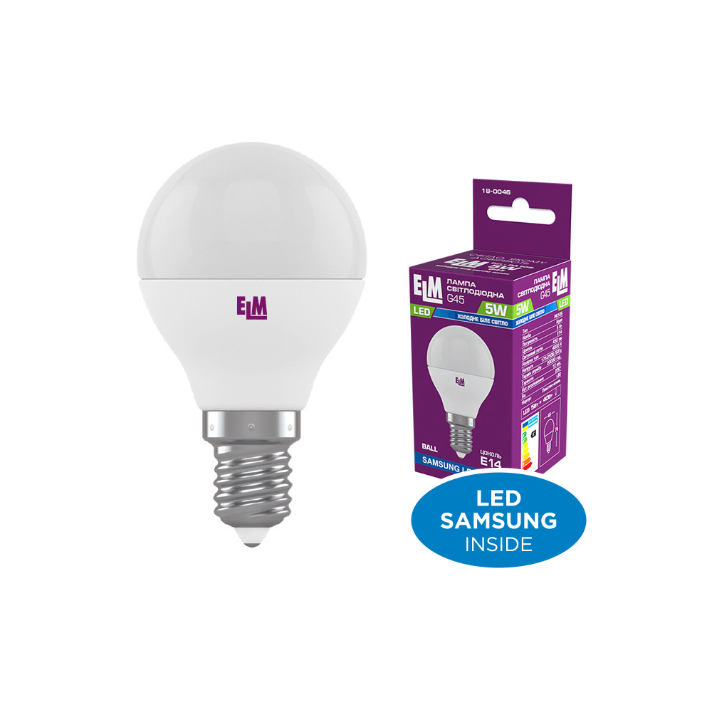 Лампа світлодіодна куля ELM D45 5W PA10 E14 4000K